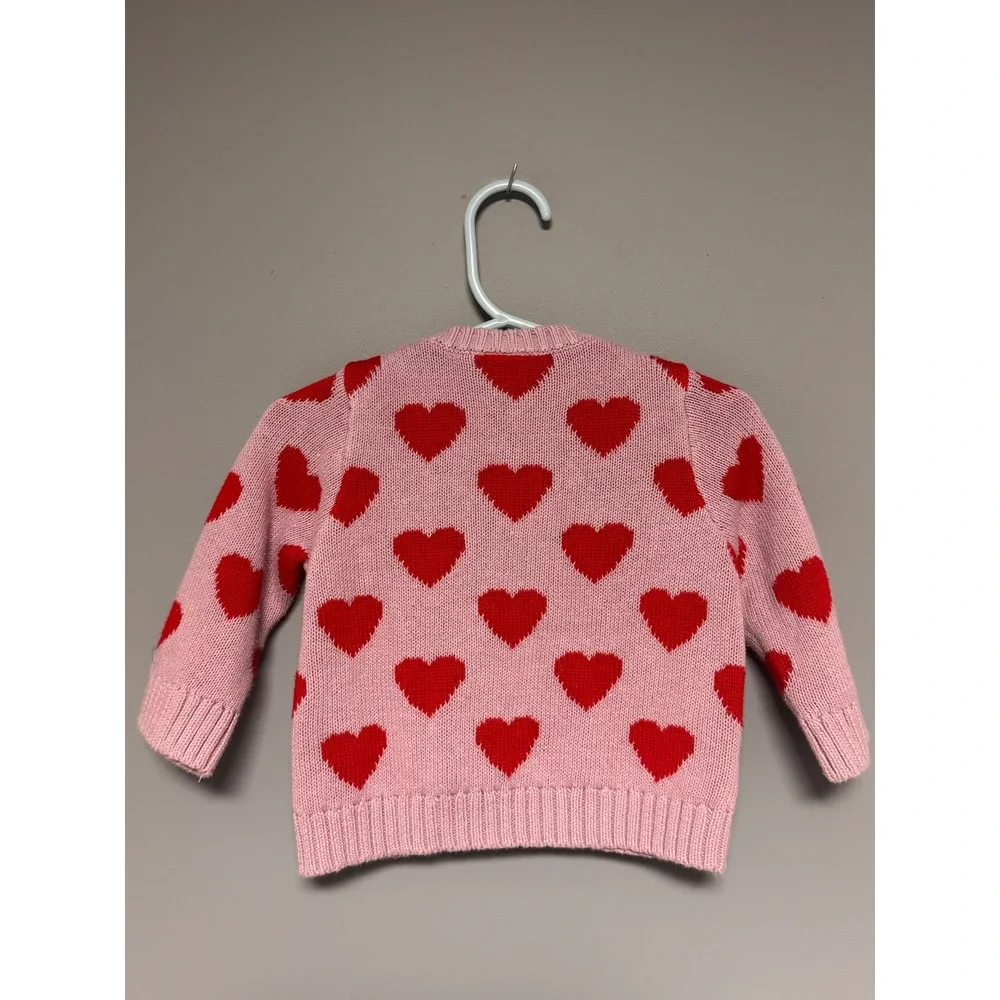 Hanna Andersson Pink Red Heart Cotton Cardigan Sweater 6-12 Month 70cm Valentine